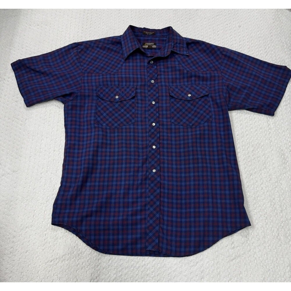 Outlaw Western Wear Pearl Snap Short Sleeve Shirt Size Large Blue Red Plaid